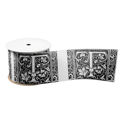 Letter T Medieval Monogram Art Nouveau Satin Ribbon