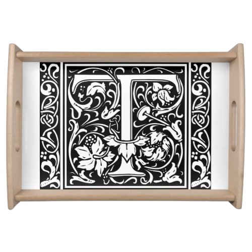 Letter T Medieval Monogram Art Nouveau Serving Tray