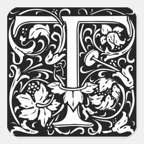 Letter T Medieval Monogram Art Nouveau Square Sticker