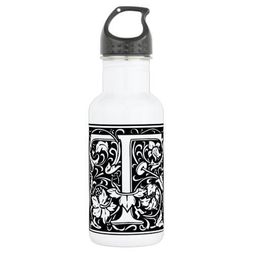 Letter T Medieval Monogram Art Nouveau Stainless Steel Water Bottle