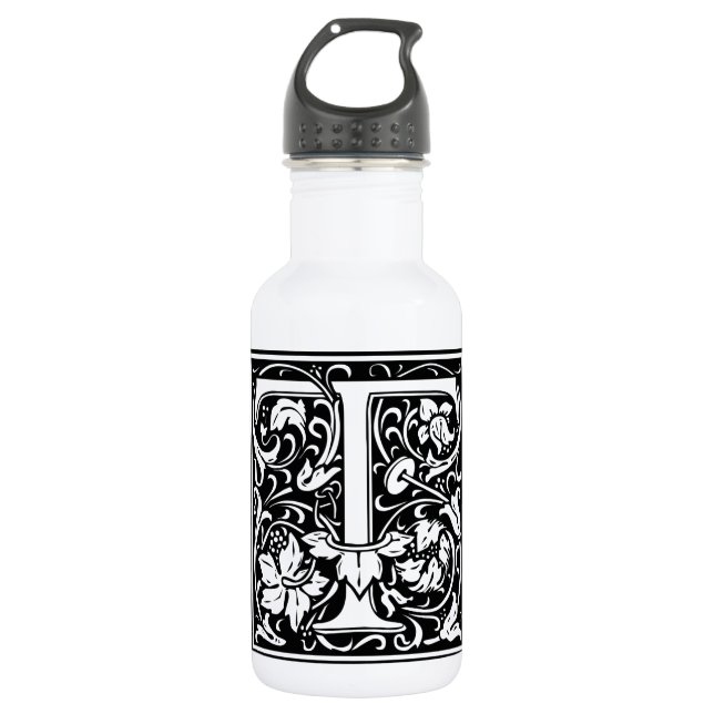 Letter T Medieval Monogram Art Nouveau Stainless Steel Water Bottle (Front)