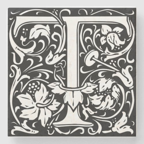 Letter T Medieval Monogram Art Nouveau Stone Coaster