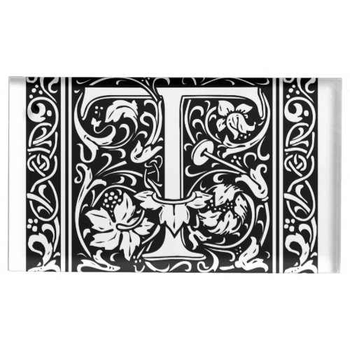 Letter T Medieval Monogram Art Nouveau Table Card Holder