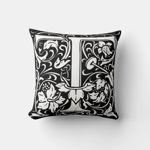 Letter T Medieval Monogram Art Nouveau Throw Pillow