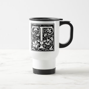 Letter T Medieval Monogram Art Nouveau Travel Mug