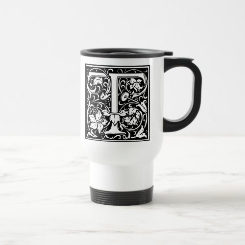 Letter T Medieval Monogram Art Nouveau Travel Mug