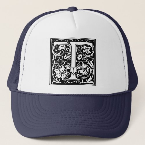 Letter T Medieval Monogram Art Nouveau Trucker Hat