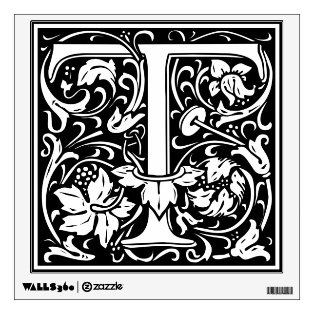 Letter T Medieval Monogram Art Nouveau Wall Sticker (Front)