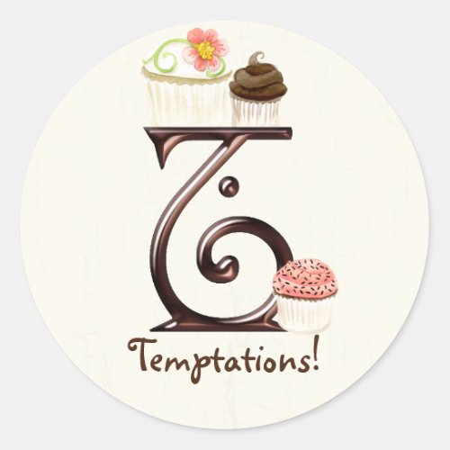 Letter T Monogram Cupcake Logo Business Stickers