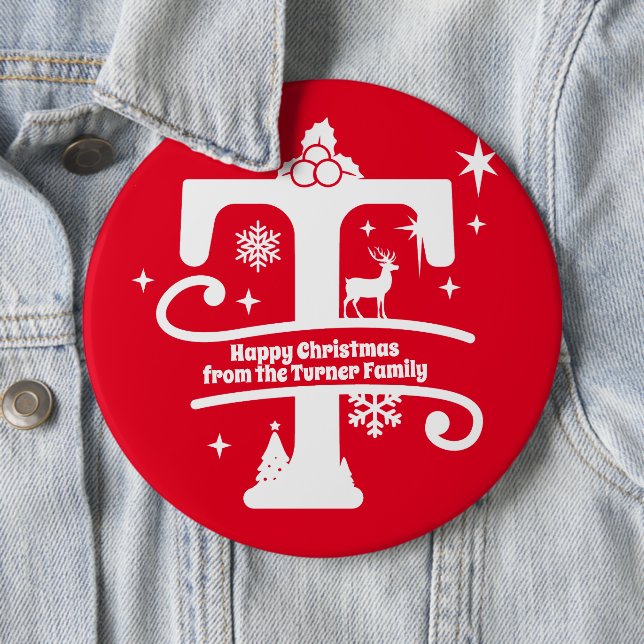Letter T Monogram Initial Family Name Greeting  Button (In Situ)
