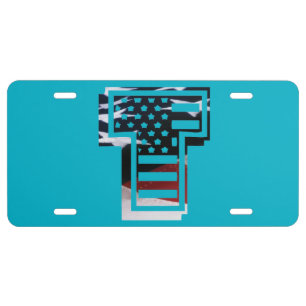 Letter T Monogram USA Flag License Plate