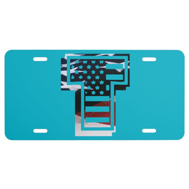 Letter T Monogram USA Flag License Plate (Front)