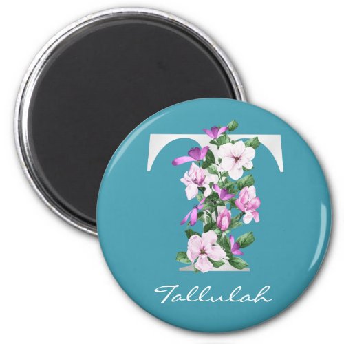 Letter T  Name  Floral White Metallic Monogram M Magnet