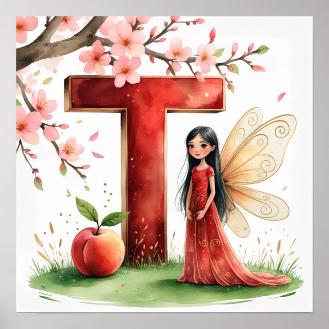 Letter T Peach Fairy Poster Chinese Alphabet Art (Front)