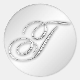 Letter T script initial faux silver monogram favor Classic Round Sticker