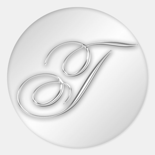 Letter T script initial faux silver monogram favor Classic Round Sticker (Front)