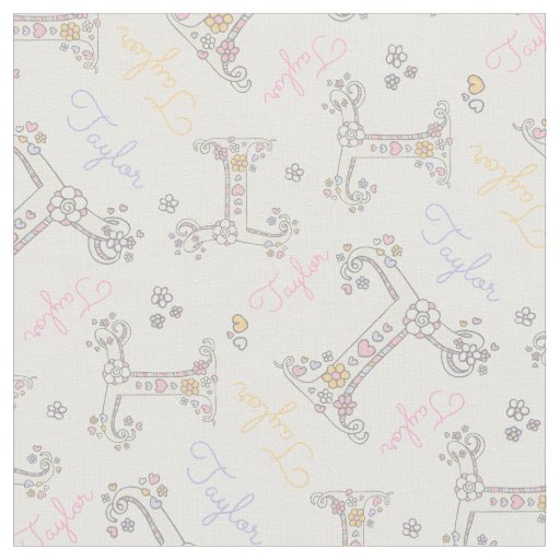 Letter T Taylor custom name pastel fabric