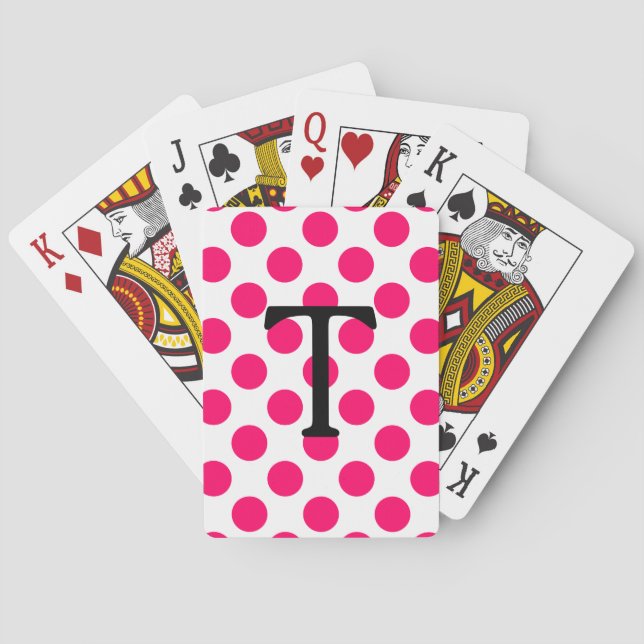 Letter T with Pink Polka Dots Poker Cards (Back)