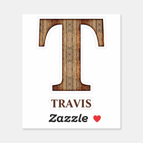 Letter T wood texture with custom name Sticker