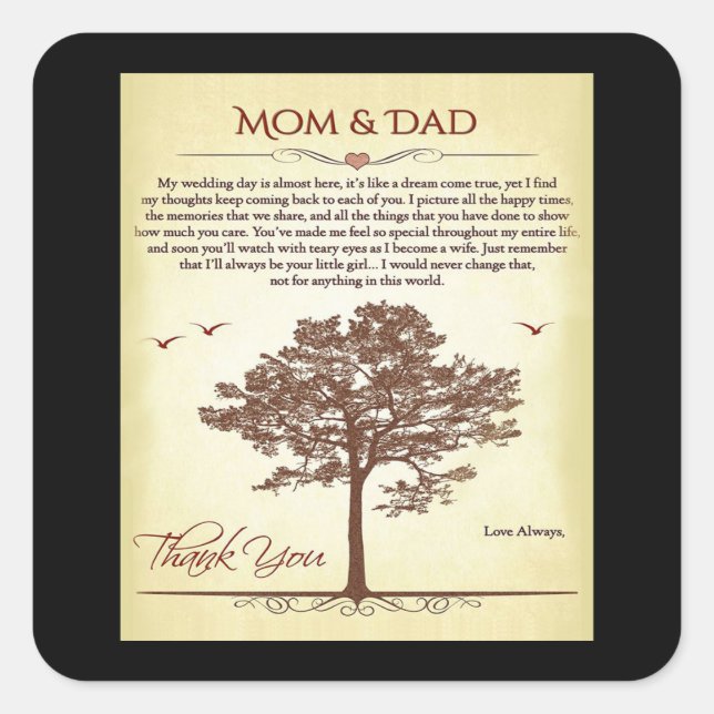 Letter Thanks Mom And Dad Matching Family Square Sticker (Front)