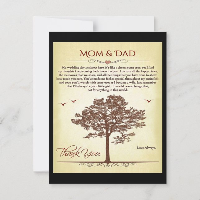 Letter Thanks Mom And Dad Matching Family Thank You Card (Front)