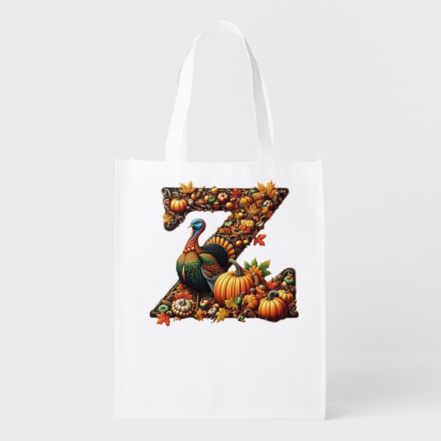 Letter Thanksgiving turkey style  Grocery Bag (Front)