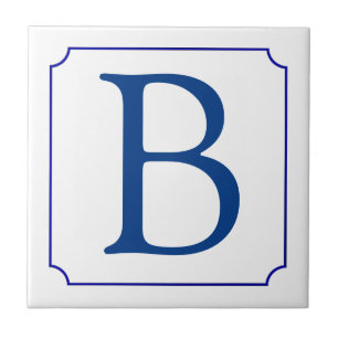 Letter tile. Blue on White with frame Ceramic Tile
