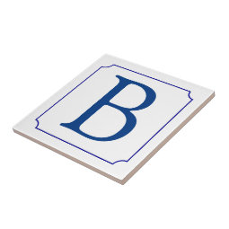 Letter tile. Blue on White with frame Ceramic Tile | Zazzle