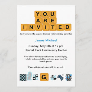 Letter Tiles Blue Birthday Invitation