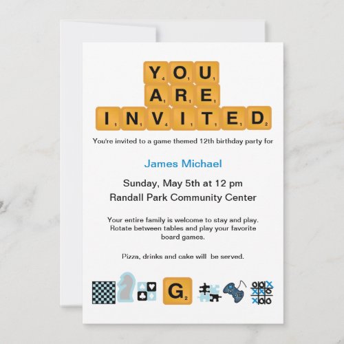 Letter Tiles Blue Birthday Invitation