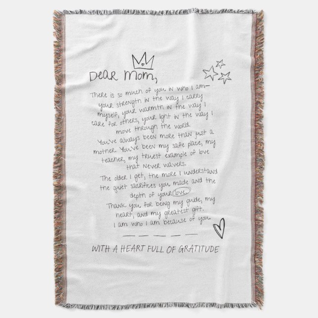 Letter to Mom Throw Blanket (Front Vertical)