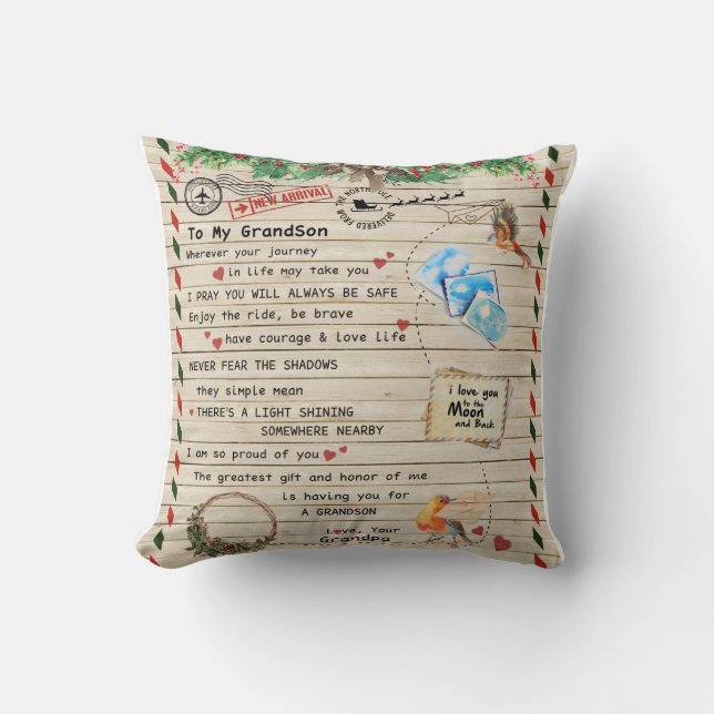 Letter To My Grandson From Grandpa Custom Gift Throw Pillow (Front)