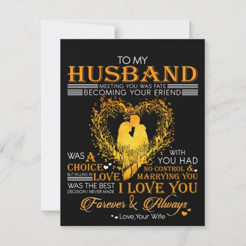 Letter To My Husband Love Husband Gift Thank You Card