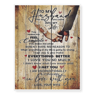 Letter To My Husband , Lovely Quotes Gift Temporary Tattoos