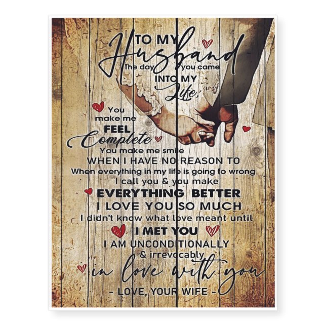 Letter To My Husband , Lovely Quotes Gift Temporary Tattoos (Front)