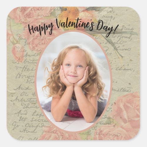 Letter to My Love Goldfinch Pink Roses Photo Square Sticker