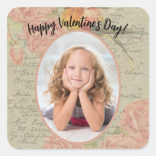 Letter to My Love Goldfinch Pink Roses Photo Square Sticker