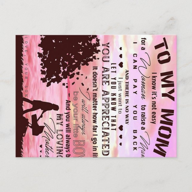 Letter To My Mom | Letter To Family Announcement Postcard (Front)