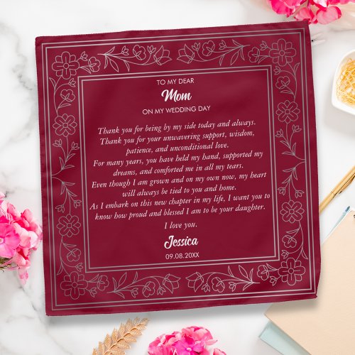 Letter To My Mom On My Wedding Day Handkerchief  Bandana