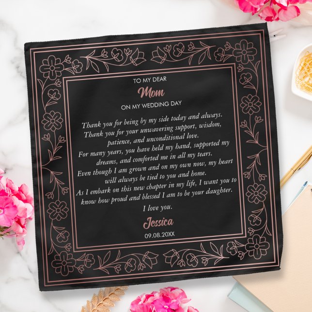 Letter To My Mom On My Wedding Day Handkerchief  Bandana (Gift for the Mother of the Bride or Groom. Handkerchief with a touching Letter to Mom on my Wedding )