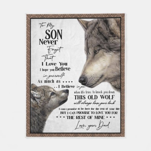 Letter To My Son From Dad Wolf Birthday Gift Fleece Blanket