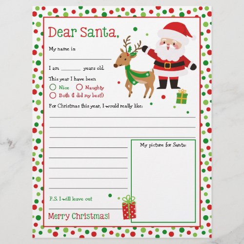 Letter to Santa Christmas Wish List