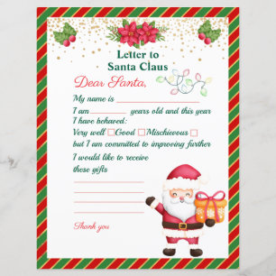 Letter to Santa Claus Christmas Wish List For Kids