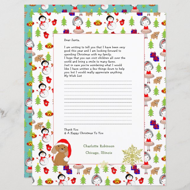 Letter to Santa Claus Cute Personalized Stationery (Front/Back)