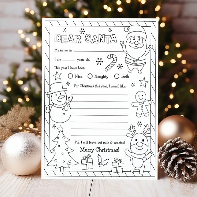 Letter to Santa Coloring Page Christmas Wish List (Letter to Santa Coloring Page)