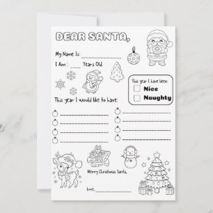 Letter to Santa Coloring Page Invitation