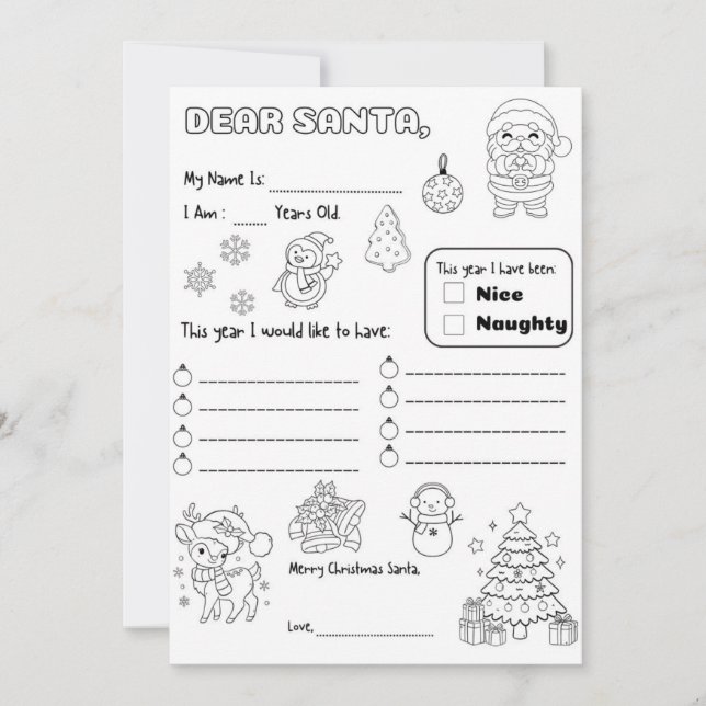 Letter to Santa Coloring Page Invitation (Front)