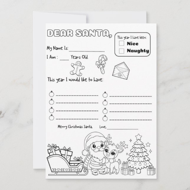 Letter to Santa Coloring Page Invitation (Front)