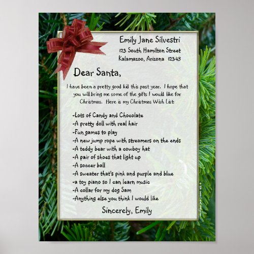 Letter to Santa Create it Online Optional Framed Poster