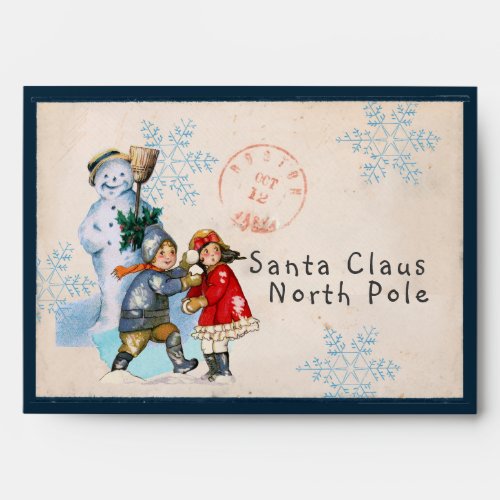 Letter to Santa Envelope Vintage Snowman Children